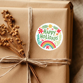 Happy Holidays Rainbow Cute Hand-drawn Colorful  ラウンドシール