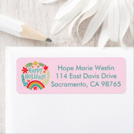 Happy Holidays Rainbow Hand-drawn Return Address ラベル