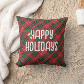 Happy Holidays Red and Green Scottish Tartan Plaid クッション (ブランケット)