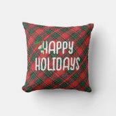 Happy Holidays Red and Green Scottish Tartan Plaid クッション (正面)