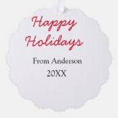 Happy holidays red black love family name yearChri オーナメントカード (裏面)