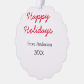 Happy holidays red black love family name yearChri オーナメントカード (左)