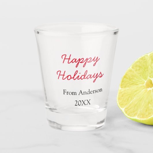 Happy holidays red black love family name yearChri ショットグラス (正面)