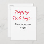 Happy holidays red black love family name yearChri シーズンポストカード (正面/裏面)