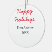 Happy holidays red black love family name yearChri セラミックオーナメント (左)