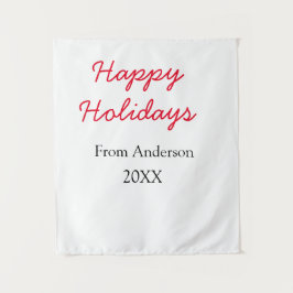 Happy holidays red black love family name yearChri タペストリー