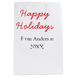 Happy holidays red black love family name yearChri ミディアムペーパーバッグ