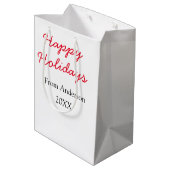 Happy holidays red black love family name yearChri ミディアムペーパーバッグ (裏面アングル)