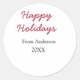 Happy holidays red black love family name yearChri ラウンドシール