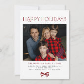 Happy Holidays red bow modern family photo シーズンカード (正面)