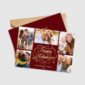 Happy Holidays Red & Gold 5 Photo Collage Card シーズンカード