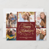 Happy Holidays Red & Gold 5 Photo Collage Card シーズンカード (正面)