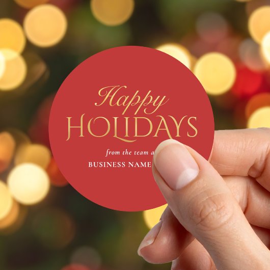 Happy Holidays Red Gold Business Christmas ラウンドシール
