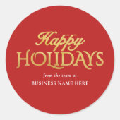 Happy Holidays Red Gold Business Christmas ラウンドシール (正面)
