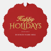 Happy Holidays Red Gold Elegant Modern Business オーナメントカード (正面)