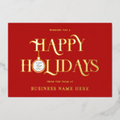 Happy Holidays Red Modern Logo Business 箔シーズンカード (正面)