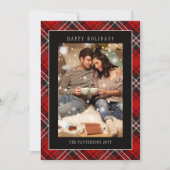 Happy Holidays Red Plaid Christmas Tartan Photo シーズンカード (正面)