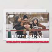 Happy Holidays Red White Winter Snowflake Photo シーズンカード (正面)
