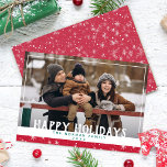Happy Holidays Red White Winter Snowflake Photo シーズンカード<br><div class="desc">Happy Holidays Red White Winter Snowflake Photo Holiday Card</div>