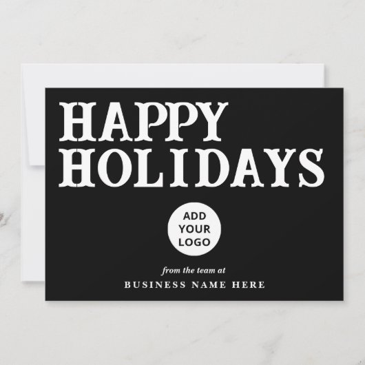 Happy Holidays Retro Black Business Logo シーズンカード (正面)