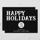 Happy Holidays Retro Black Business Logo シーズンカード (正面/裏面)