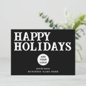 Happy Holidays Retro Black Business Logo シーズンカード (スタンド正面)