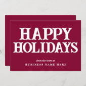 Happy Holidays Retro Burgundy Business Corporate シーズンカード (正面/裏面)