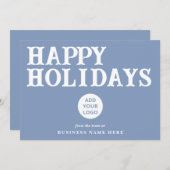 Happy Holidays Retro Dusty Blue Business Logo シーズンカード (正面/裏面)