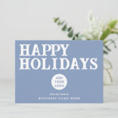 Happy Holidays Retro Dusty Blue Business Logo シーズンカード (スタンド正面)
