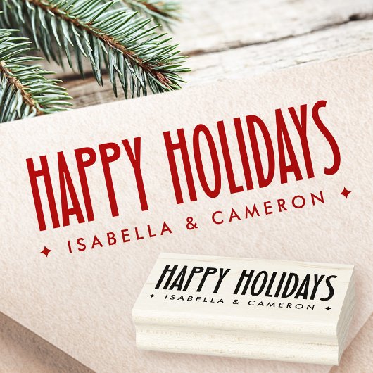 Happy Holidays retro font custom name ラバースタンプ