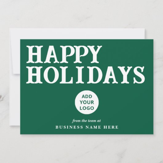 Happy Holidays Retro Green Business Logo シーズンカード (正面)
