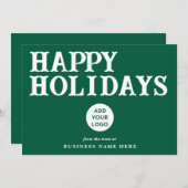 Happy Holidays Retro Green Business Logo シーズンカード (正面/裏面)