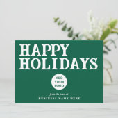 Happy Holidays Retro Green Business Logo シーズンカード (スタンド正面)