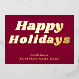 Happy Holidays Retro groovy Burgundy Gold Business 箔シーズンカード