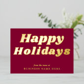 Happy Holidays Retro groovy Burgundy Gold Business 箔シーズンカード (立ち正面)