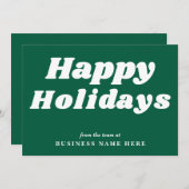 Happy Holidays Retro Groovy Green Business シーズンカード (正面/裏面)