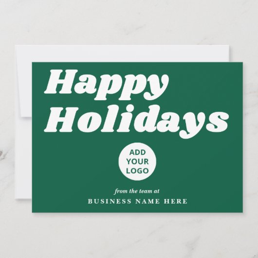 Happy Holidays Retro Groovy Green Business Logo シーズンカード (正面)