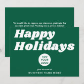 Happy Holidays Retro Groovy Green Business Logo シーズンカード (正面/裏面)