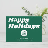 Happy Holidays Retro Groovy Green Business Logo シーズンカード (スタンド正面)