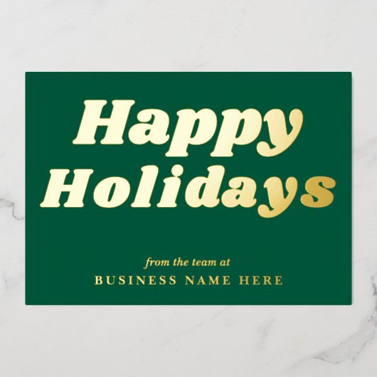 Happy Holidays Retro groovy Green Gold Business 箔シーズンカード (正面)