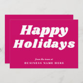 Happy Holidays Retro Groovy Magenta Business シーズンカード (正面/裏面)
