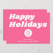 Happy Holidays Retro Groovy Pink Business Logo シーズンカード (正面/裏面)