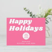 Happy Holidays Retro Groovy Pink Business Logo シーズンカード (スタンド正面)