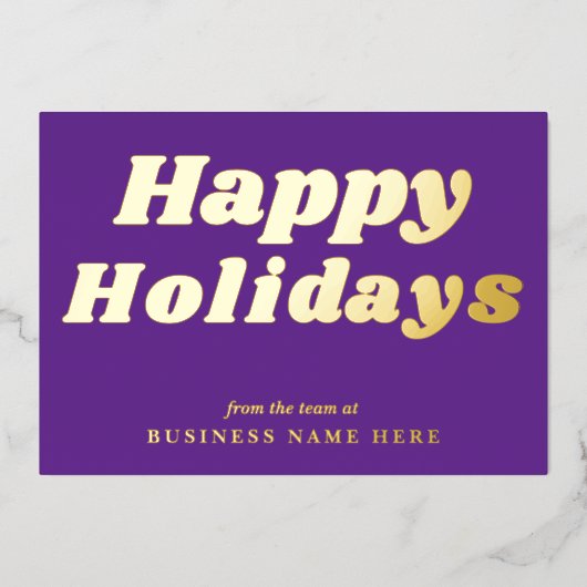 Happy Holidays Retro groovy Purple Gold Business 箔シーズンカード (正面)