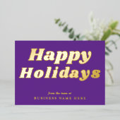 Happy Holidays Retro groovy Purple Gold Business 箔シーズンカード (立ち正面)