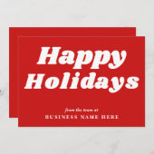 Happy Holidays Retro Groovy Red Business シーズンカード (正面/裏面)