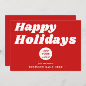 Happy Holidays Retro Groovy Red Business Logo シーズンカード (正面/裏面)