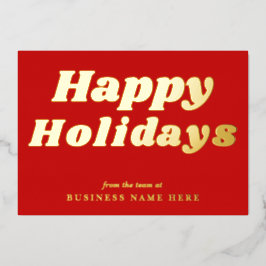Happy Holidays Retro groovy Red Gold Business 箔シーズンカード