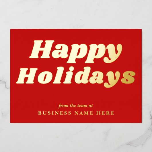Happy Holidays Retro groovy Red Gold Business 箔シーズンカード (正面)