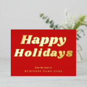 Happy Holidays Retro groovy Red Gold Business 箔シーズンカード (立ち正面)